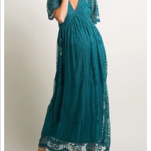 Bohemian, Gorgeous, Pink Blush, Teal, Lace-overlay, maternity dress! Size-large